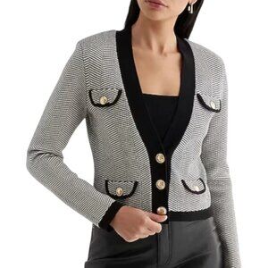 Express Sweater Jacket Black & White Striped Women's Size Large